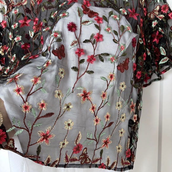 Simons Icône Sheer Black Floral Embroidered Top | Romantic Goth Swift - Picture 3 of 9